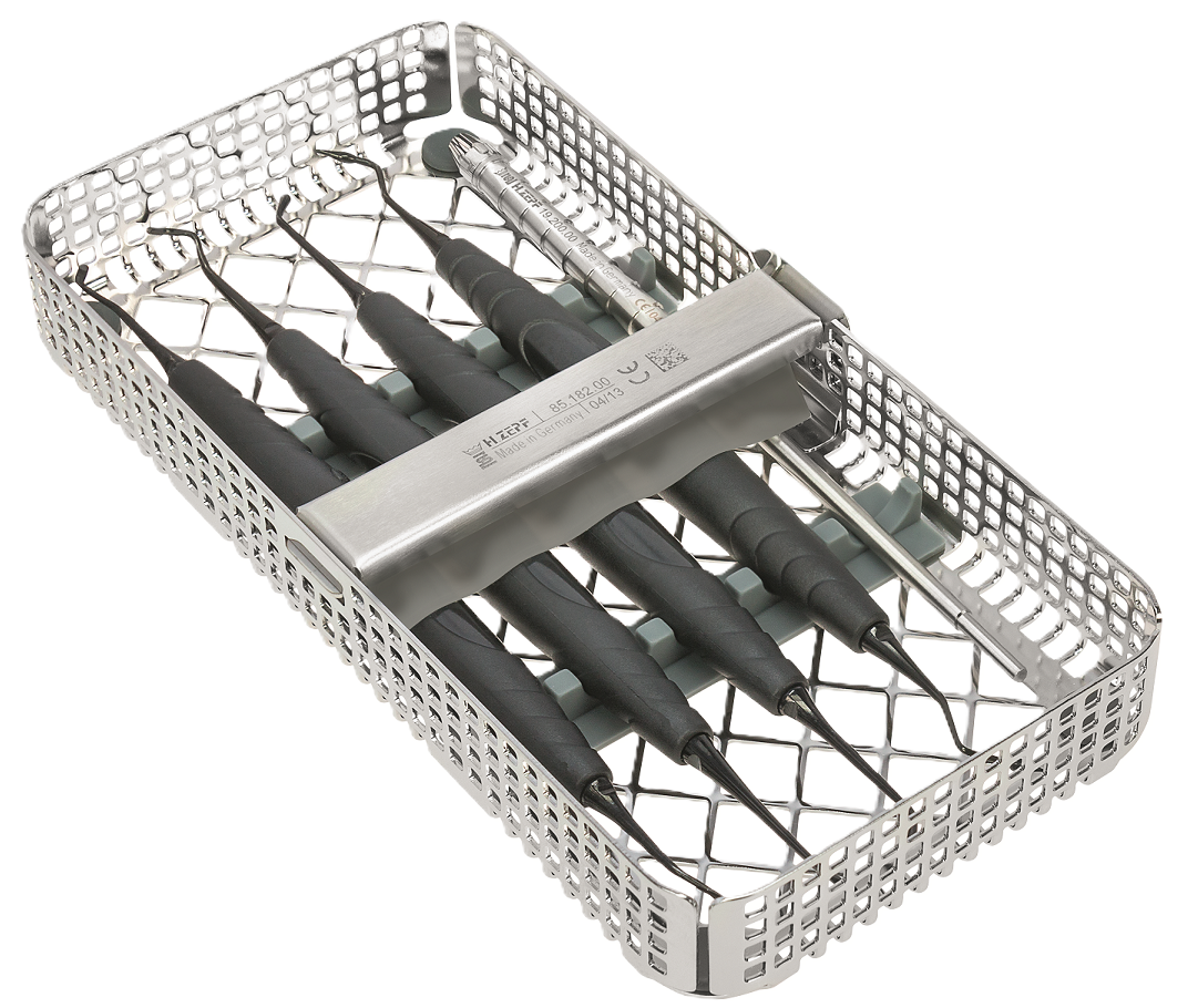 Dental Composite Instrument Collection in sterilization tray – German-made precision tools for restorative dentistry