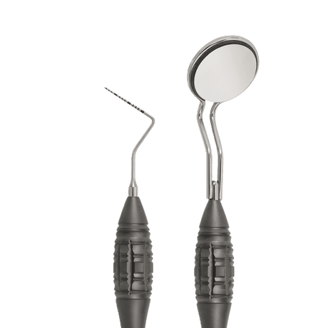 Dental diagnostic instrument collection – Helmut Zepf probe and mouth mirror with ergonomic handles, made in Germany