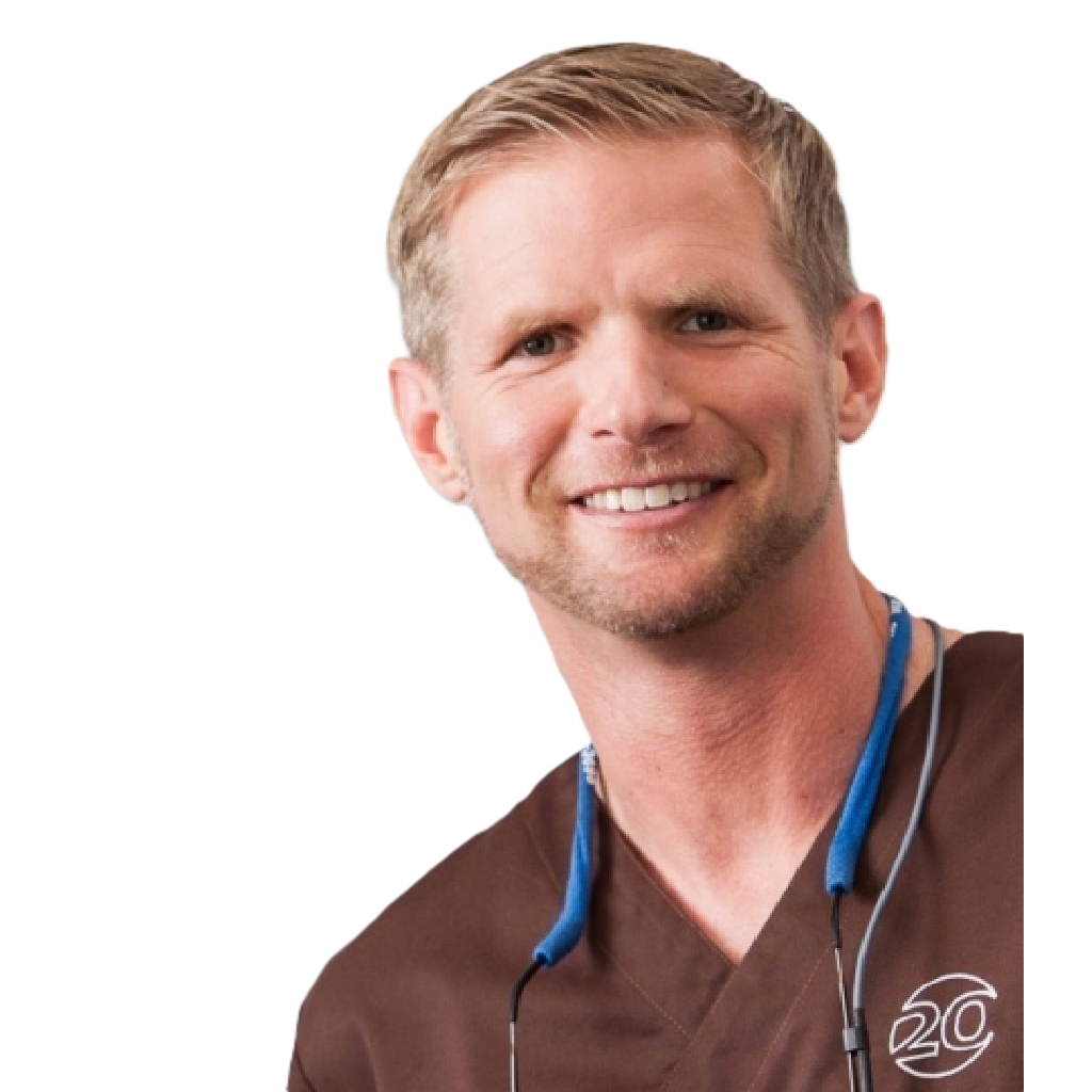 Dr. Kai Zwanzig Instrument collection specialist portrait, oral surgery and implantology expert smiling in scrubs