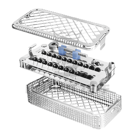 Crown Removal Instrument Collection by Helmut Zepf in sterilization cassette tray, German-made precision dental tools
