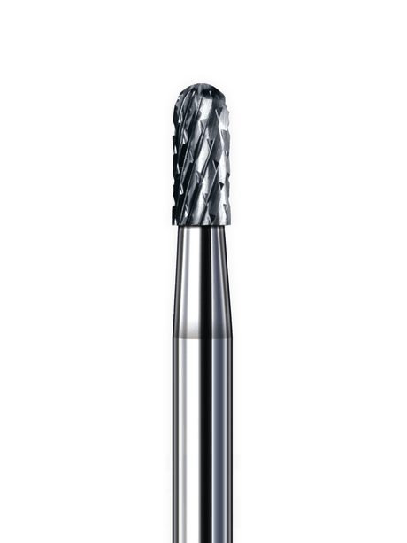 Busch SHORTIE Carbide Bur with rounded dome head and cross-cut flutes for precise dental lab grinding