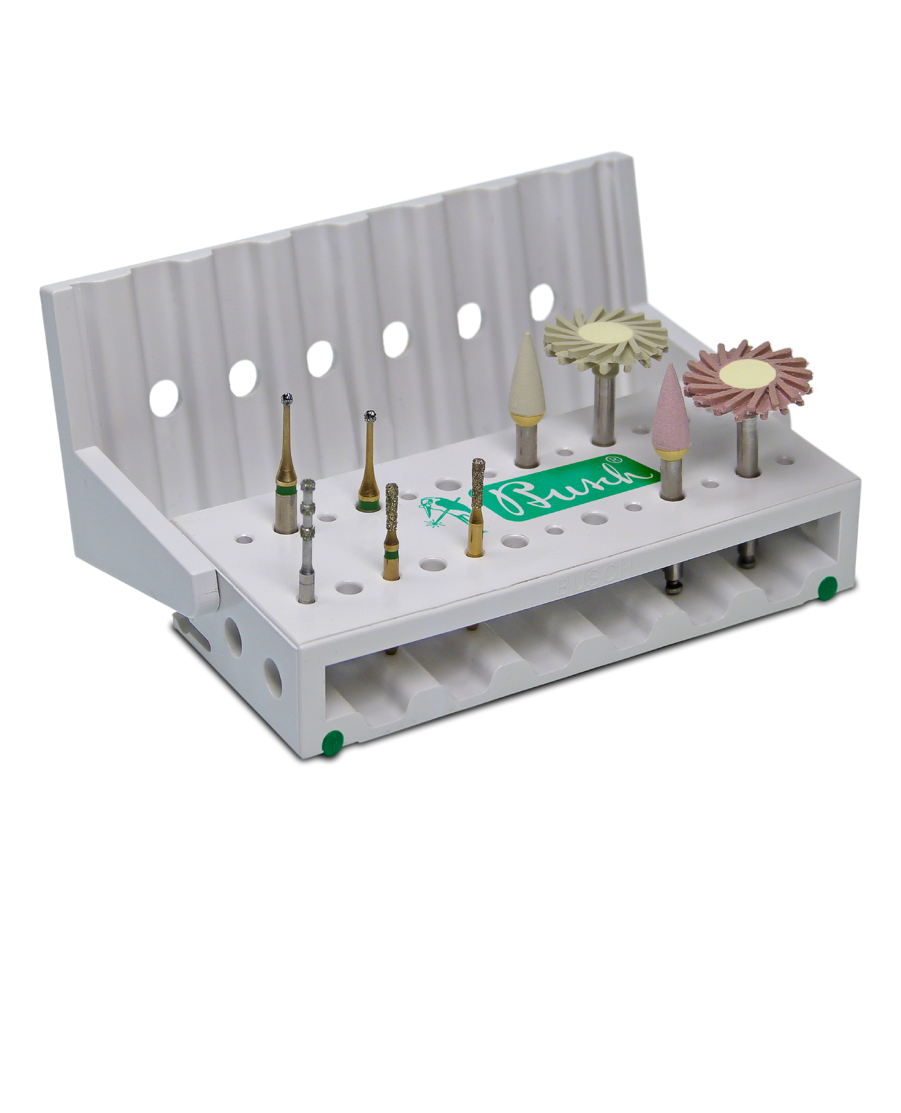 Busch STERI-SAFE dental bur block for RA and FG shank instruments, ideal for preparation to polishing