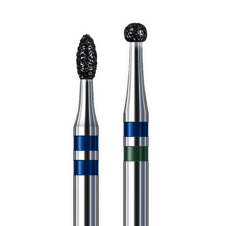 ZIRAMANT Zirconia Diamond Bur by Busch – flame and ball shapes with blue and green bands for zirconia processing