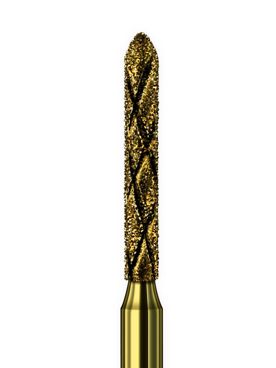 COOL DIAMANT collection diamond bur with gold coating and advanced groove design for dental precision.