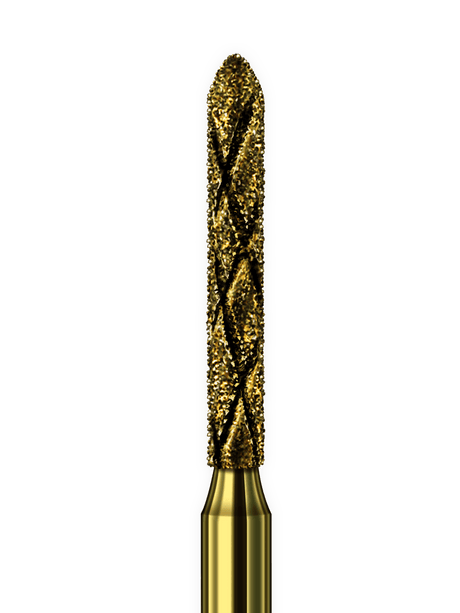 Busch COOL DIAMANT Diamond Bur gold-coated pointed cylindrical dental bur with cooling channels for precision grinding