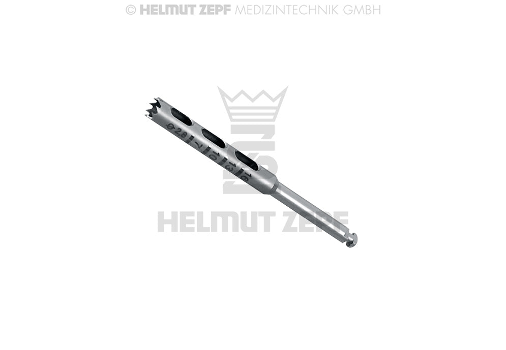 Helmut Zepf dental trephine bur 2.8mm, 9 teeth, 30mm sheath, graduation 7/10/13/16, No. 08.910.03