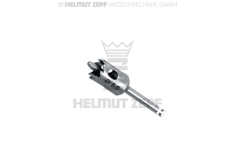 Helmut Zepf 08.910.08F dental trephine with fixation support, inside Ø 6.0 mm, 9 teeth guiding pin, sheath 2.35 mm x 30 mm