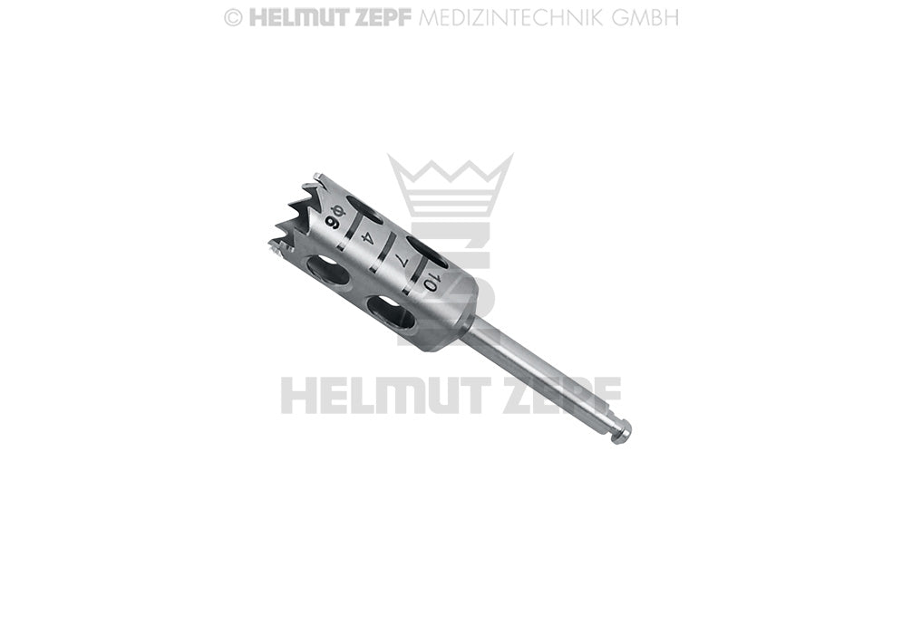 dental trephine 6.0mm surgical instrument short body 13.5mm 11 teeth graduation 7/10/13 Helmut Zepf 08.910.08S
