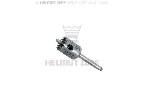 Helmut Zepf dental trephine with fixation support 7.0mm, 9 teeth guiding pin, sheath 2.35mm x 30mm, inside Ø 7.0mm