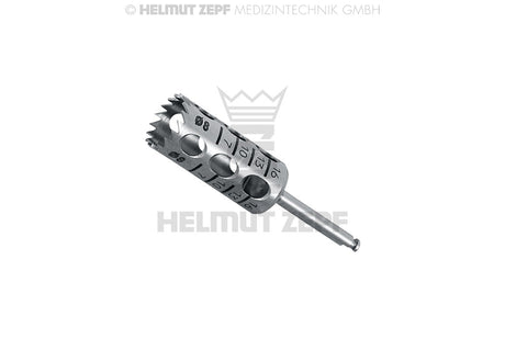Helmut Zepf dental trephine 8mm surgical instrument, 17 teeth, 2.35mm sheath, graduation 7/10/13/16, No. 08.910.10