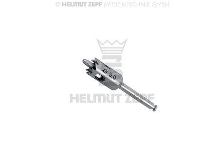 dental trephine with fixation support 5.0mm, 9 teeth guiding pin, sheath 2.35mm x 30mm by Helmut Zepf