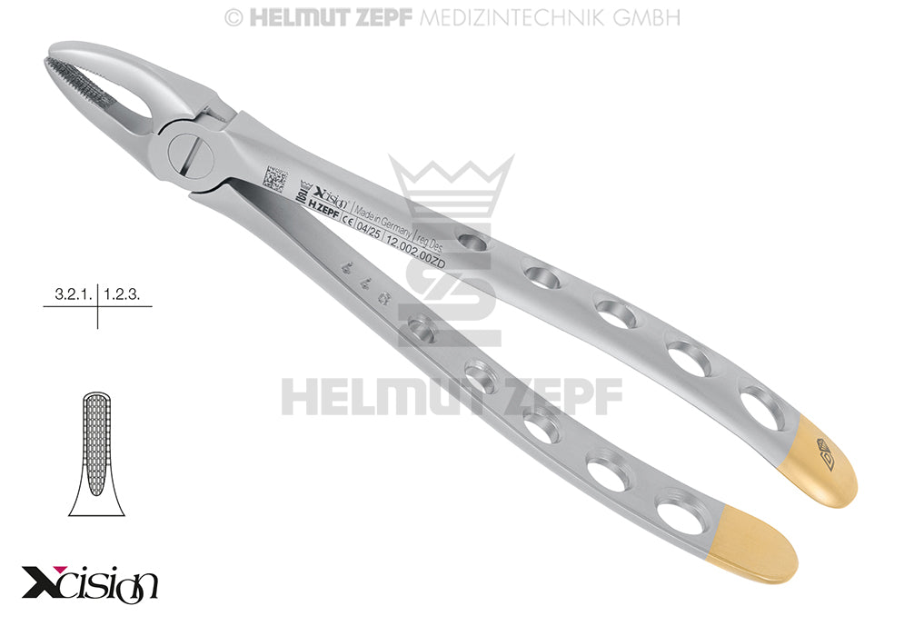 Helmut Zepf diamond coated dental extraction forceps upper incisors canines English Pattern #2 Xcision-Line