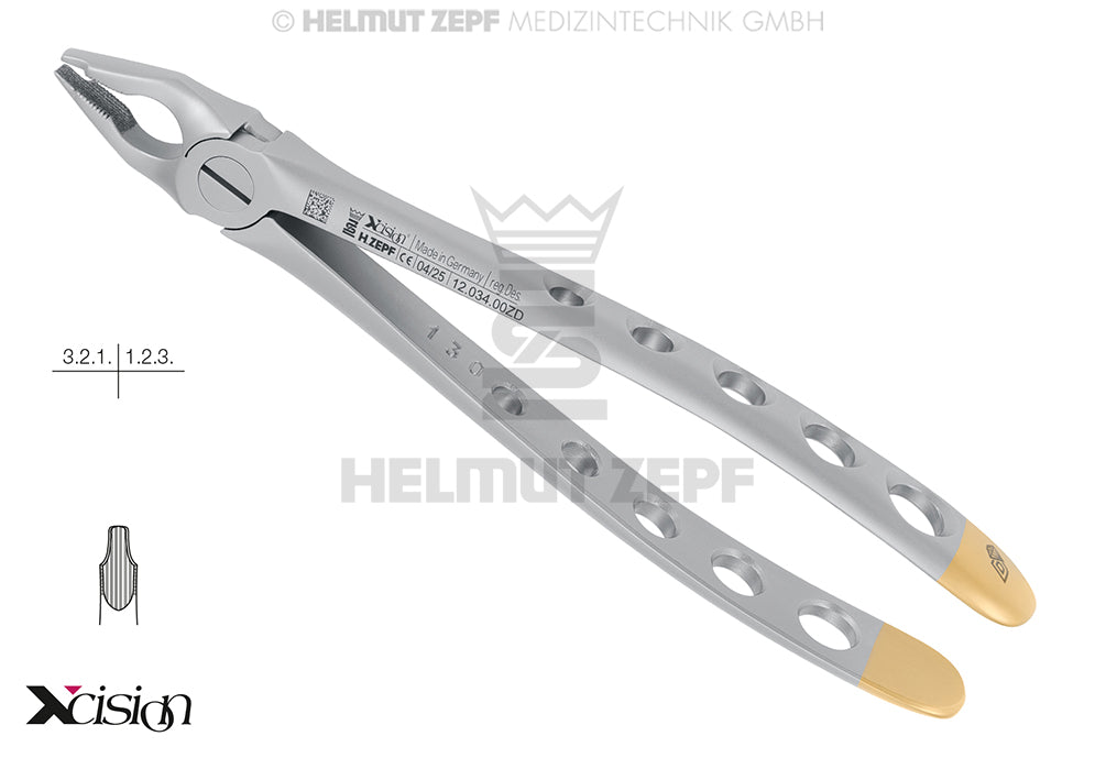 Helmut Zepf diamond coated extraction forceps upper incisors English Pattern #34 Xcision-Line Far Reaching Special Beaks