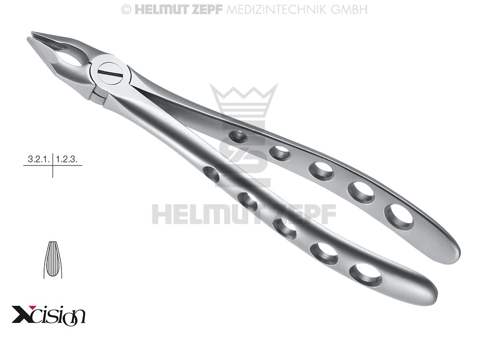 upper incisor canine extraction forceps English pattern #34N special far-reaching beaks Xcision-Line Helmut Zepf