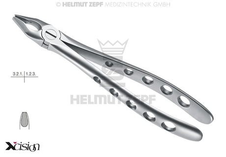 upper incisor canine extraction forceps English pattern #34M far reaching special beaks Xcision-Line Helmut Zepf