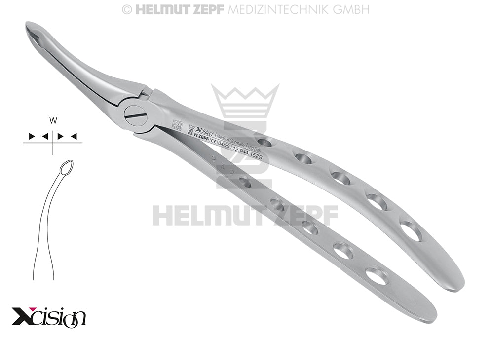 Helmut Zepf #44 upper roots extraction forceps serrated edges, English Pattern Xcision-Line®, No. 12.044.15ZS