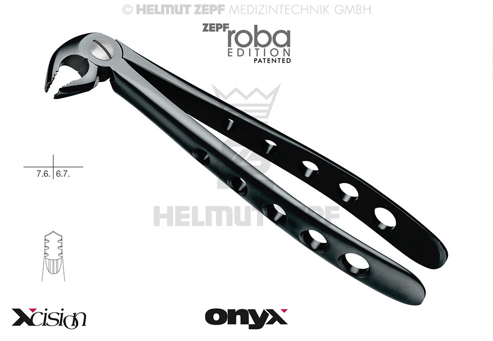 The Helmut Zepf 12.222.00ZTI is a specialized dental extraction forceps, specifically part of the RoBa-Edition designed in collaboration with Dr. Beck.