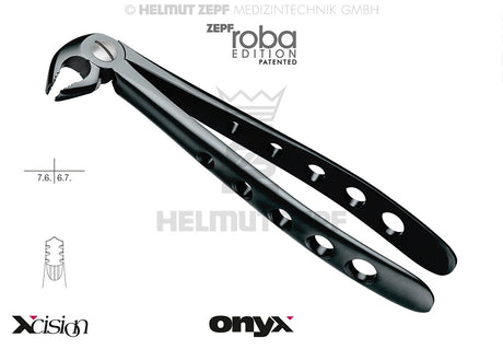 The Helmut Zepf 12.222.00ZTI is a specialized dental extraction forceps, specifically part of the RoBa-Edition designed in collaboration with Dr. Beck.