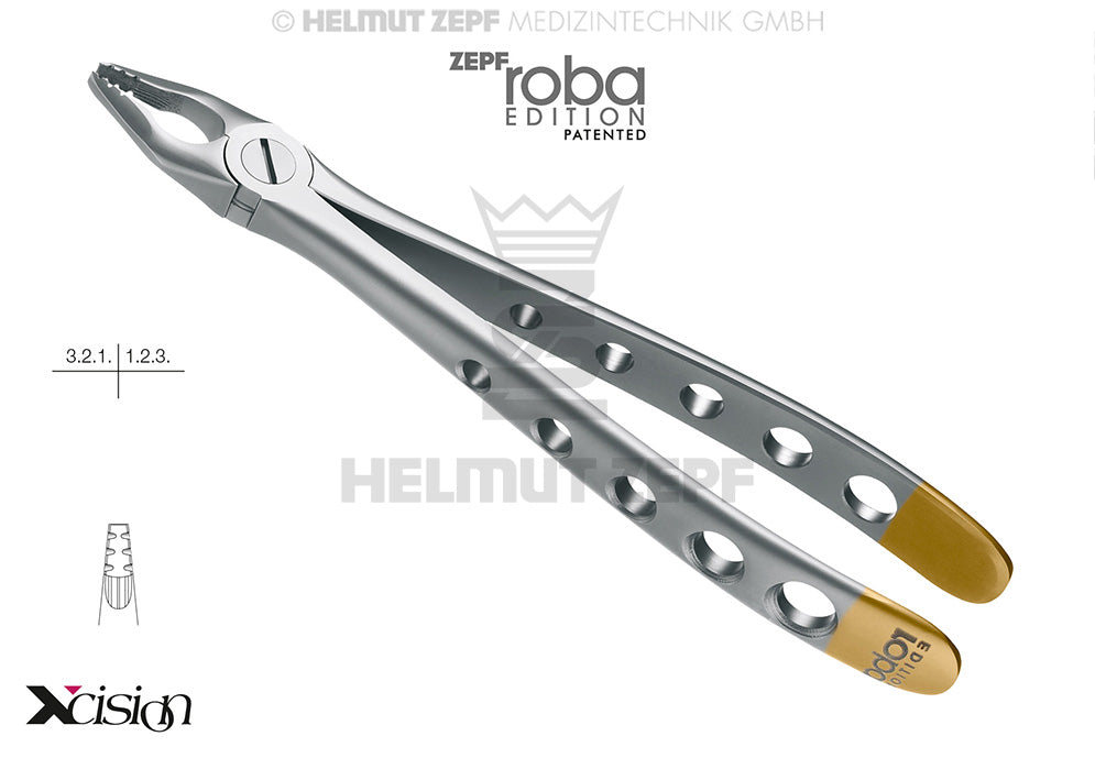 Helmut Zepf 12.234.07ZD Extraction Forceps #34N Modified Roba-Edition, diamond coated, upper incisors and canines