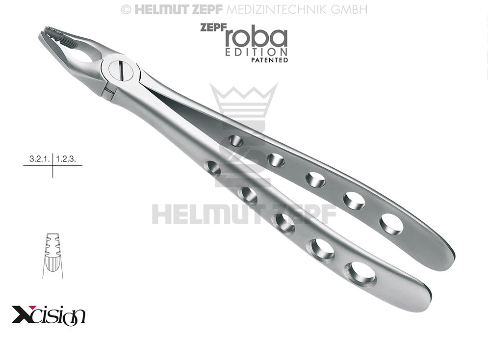 Helmut Zepf 12.234.08Z Extraction Forceps #34M Modified Roba-Edition, upper incisors and canines, Xcision-Line