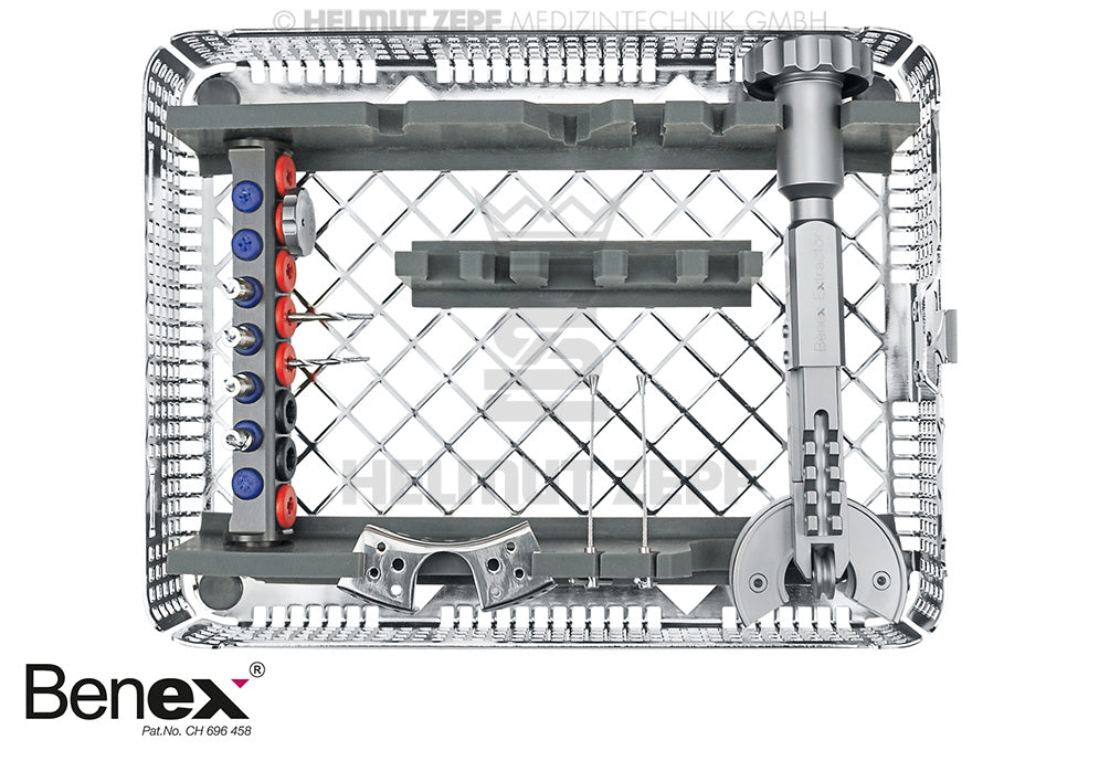 Benex II Basic Set dental extraction kit by Dr. Syfrig in ZEPFcare washbasket, Helmut Zepf No. 12.303.00