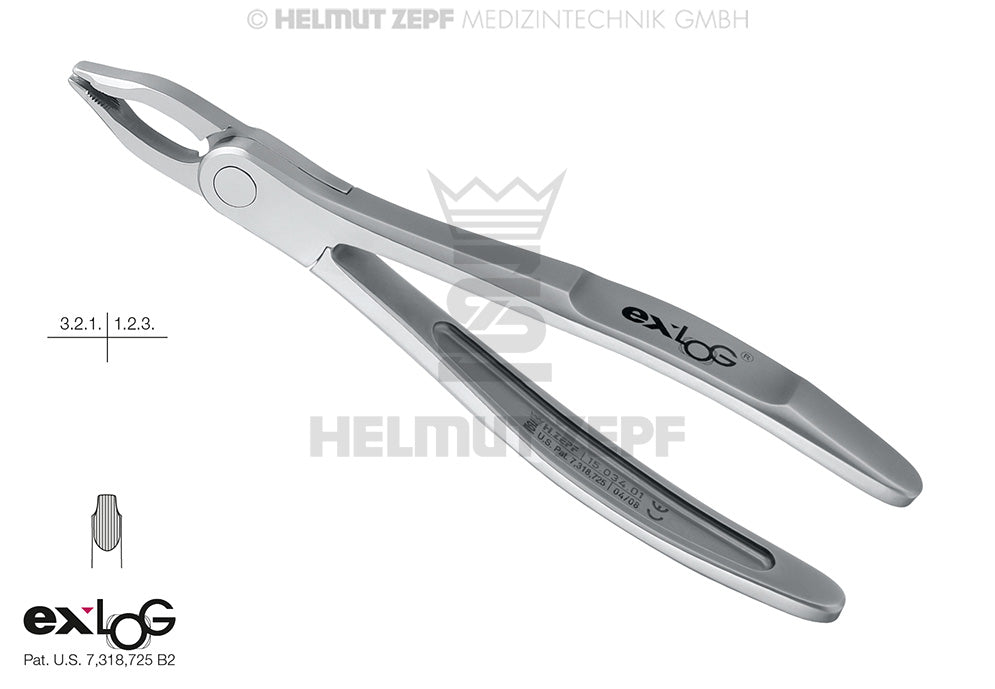 Helmut Zepf exLOG #34A upper incisor extraction forceps with special beaks for deep and parallel grip, No. 15.034.01