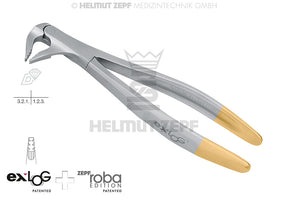 Helmut Zepf exLOG #36N diamond coated extraction forceps with gold handles for precise tooth extraction