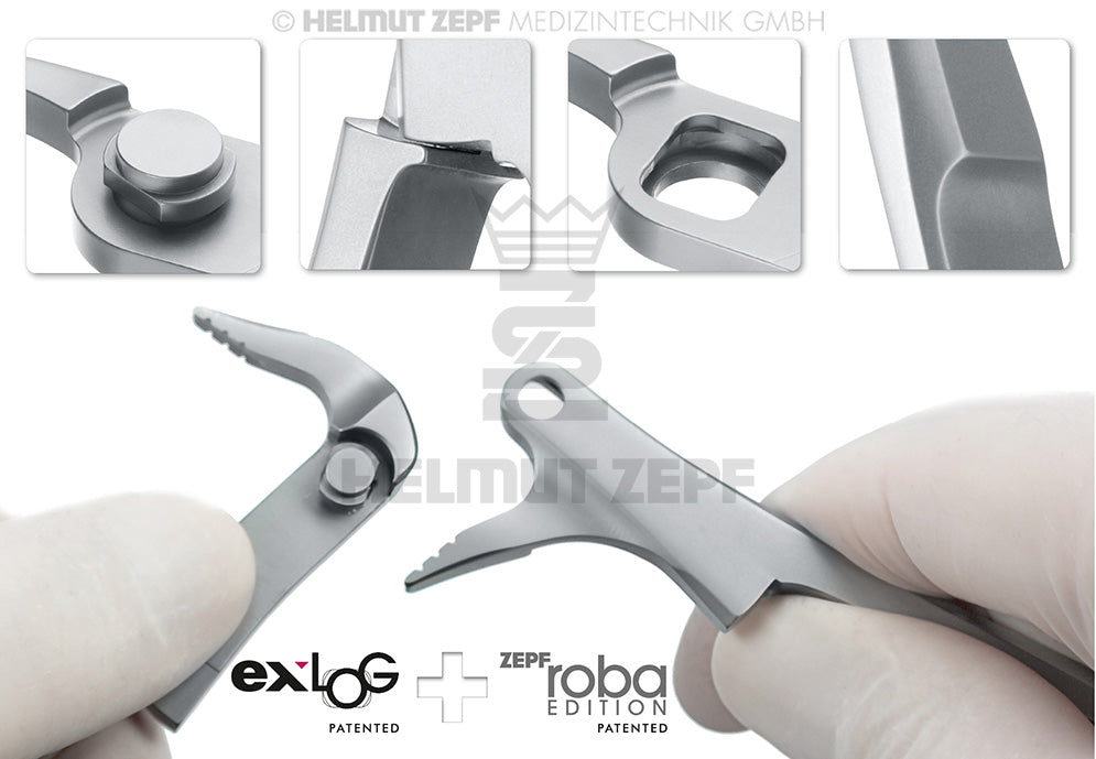 Helmut Zepf exLOG #36N diamond coated extraction forceps with textured jaws for secure grip, roba edition patented dental tool