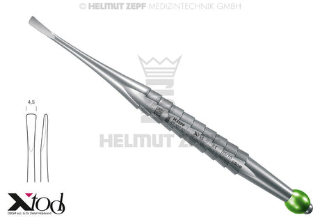 Root Tip Elevator X-Luxa-Tool-2 Straight 4.5mm Front Teeth Upper Jaw Green ID Ball Helmut Zepf 17.007.02