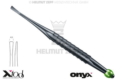 Root Tip Elevator X-Luxa-Tool-2 Straight 4.5mm Front Teeth Upper Jaw Onyx Coating Green Ball Helmut Zepf