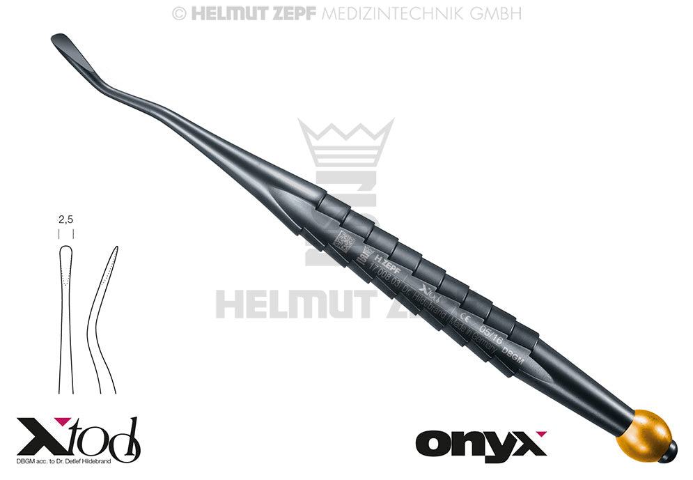 Root Tip Elevator #77L Distal 4.5mm Onyx Coating Yellow X-Tool Handle by Helmut Zepf
