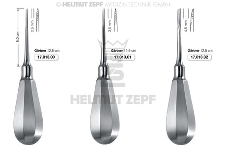 dental root elevator instrument Gärtner #0 Flat Sharp Tip Ø2.5mm 125mm Helmut Zepf 17.013.00