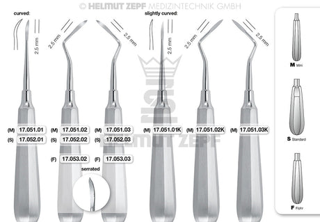 Heidbrink root tip elevator curved mini handle 2.0mm #2 dental instrument by Helmut Zepf 17.051.02