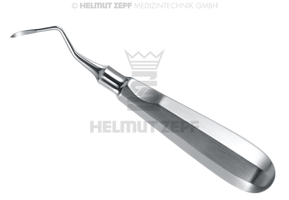 Heidbrink root tip elevator curved #3, 2.5mm working tip, standard thumb-rest handle, Helmut Zepf 17.052.03