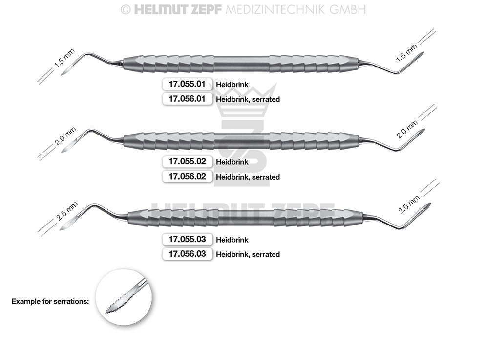 Root Tip Elevator Heidbrink #3 Serrated 2.5mm by Helmut Zepf ZEPF-Line double-ended dental instrument set