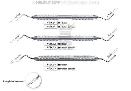 Root Tip Elevator Heidbrink #3 Serrated 2.5mm by Helmut Zepf ZEPF-Line double-ended dental instrument set