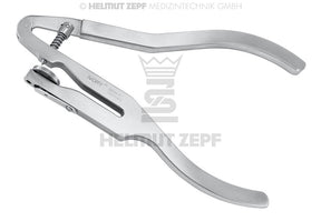 Ivory rubber dam punch forceps dental tool, stainless steel, 17cm, 6-hole punch disc, Helmut Zepf 19.015.00