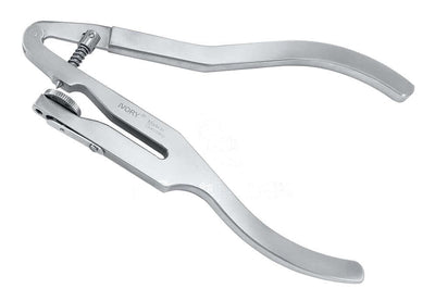 Ivory rubber dam punch forceps dental instrument by Helmut Zepf, stainless steel, 17cm, 6-hole punch disc