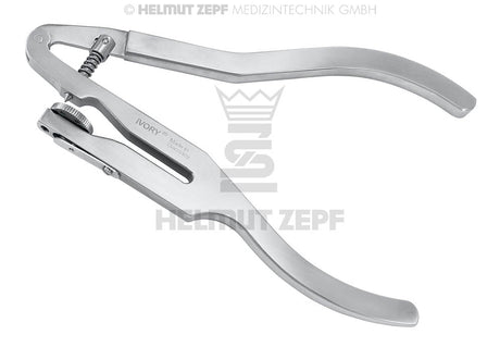 Ivory rubber dam punch forceps dental tool, stainless steel, 17cm, 6-hole punch disc, Helmut Zepf 19.015.00