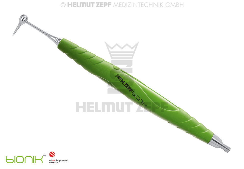 Denture Removal Tool Easy Lifter by Dr. Wietzorke, bIONIK Handle Yellow-Green, Helmut Zepf No. 19.265.08