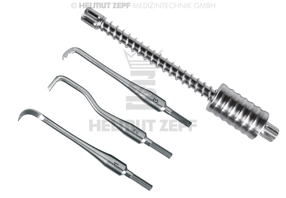 Crown Remover Instrument Miller Crown Ring Remover by Helmut Zepf with 3 attachments, weight and spring No. 19.273.00