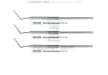 Helmut Zepf endo root canal spreader 0.3mm pointed, No. 19.513.03, stainless steel endodontic instrument for lateral compaction