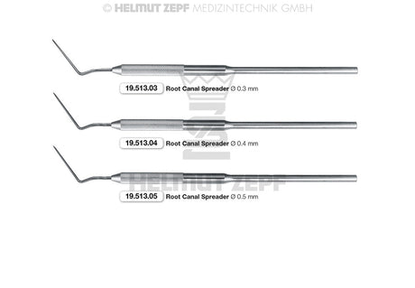 Helmut Zepf endo root canal spreader 0.4mm pointed, set of 3 sizes 0.3mm, 0.4mm, 0.5mm, No. 19.513.04