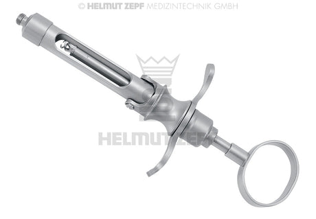 Cartridge Syringe Stainless Corkscrew Tip Aspiration, 1.8cm3, Imperial Thread, Thumb Ring Handle - Helmut Zepf 19.700.04US