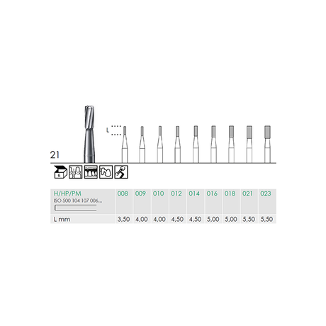 Busch 21 016 HP FISS CYL CARBIDE - (Pack of 6) Bur Made in Germany