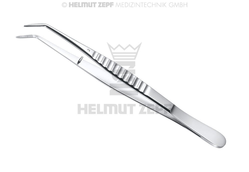 London College modified serrated tweezer, 15cm #3 by Helmut Zepf, angled tip dental instrument No. 22.024.03
