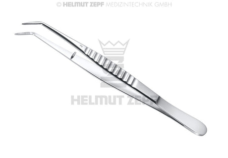 London College modified serrated tweezer, 15cm #3 by Helmut Zepf, angled tip dental instrument No. 22.024.03