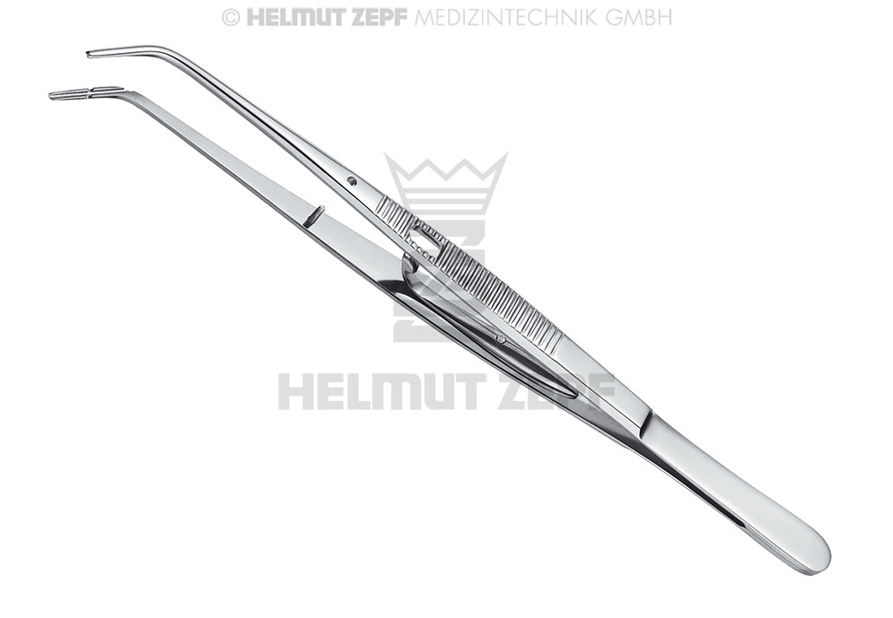 London-College curved dressing tweezer tungsten carbide #8, 15cm, longitudinal & transverse groove - Helmut Zepf 22.031.08