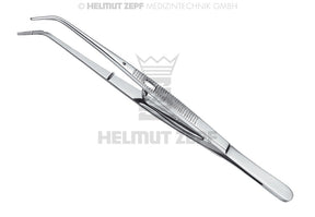 London-College curved dressing tweezer tungsten carbide #8, 15cm, longitudinal & transverse groove - Helmut Zepf 22.031.08