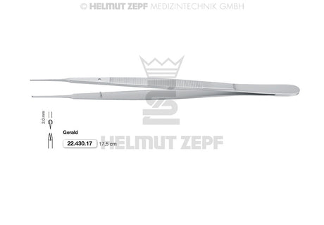 gerald tissue forceps 1x2 Teeth 7 Inch Straight by Helmut Zepf No. 22.430.17